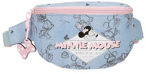 Disney Joumma Bags Minnie American Darling Federmäppchen, Umhängetaschen, blau und rosa, Perfekt zum Organisieren und Tragen von Bleistiften und Stiften, mehrere Fächer.