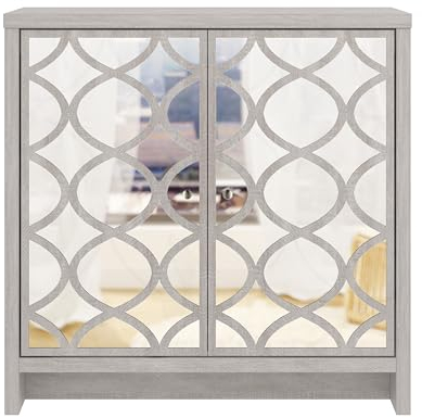 Galano Ilse Sideboard mit 2 Türen – Buffetschrank mit lasergeschnittenem Design für das Wohnzimmer – 39,8 x 79,0 x 77,6 cm – Staubgraue Eiche