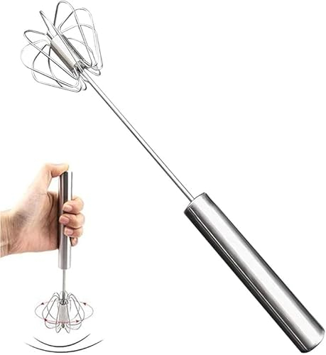 Semi-Automatic Egg Beater Egg Mixer Baking Tools Stainless Steel Egg Beater Rotating Milk Beater Multifunction Hand Whisk for Baking, Cooking, Whisking, Beating, Stirring, Kitchen Utensils (10inch)