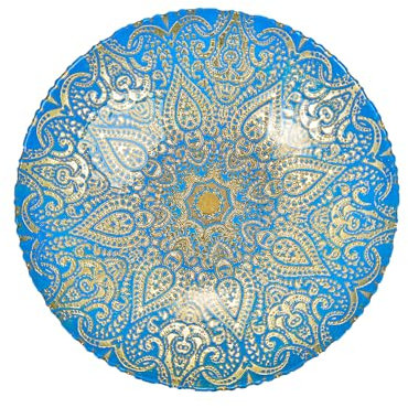 Sungmor 12.5 Large Glass Serving Bowl - Pretty Blue Painted Decorative Fruit Centerpiece for Home Decor, Dessert, Candy, Snack, Salad