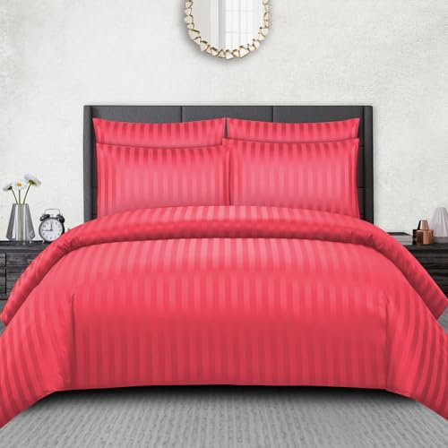 Pamposh Satinée Rayure Couette Couverture Ensembles - Prime Hôtel Qualité Édredon Couverture Literie Ensembles - Hypoallergénique Ultra Doux Microfibre Lit Lin, Double (200 x 200 cm)