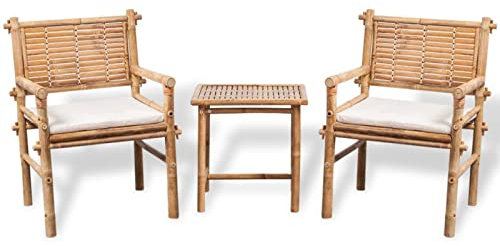 Xichuzi 3-TLG. Bistro-Set mit Auflagen, Bistrotisch Mit 2 Stühlen, Gartenset Tisch Und Stühle, Balkontisch Klein, Bistroset, Bambus