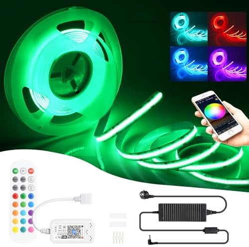 WIFI 5M COB RGB LED Streifen Strip Lichterkette 576LEDs/M 2880LEDs 24V Dimmbar Verformbar LED Licht mit Ferbedienung,Band Lichtleiste Arbeitet mit Google Home Assistant/Alexa