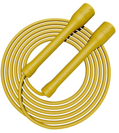 MOGOLD Corda per saltare per allenamento, 5 mm, in PVC, lunghezza regolabile con manici infrangibili, ideale per principianti e atleti avanzati, fitness, cardio e boxe (giallo)