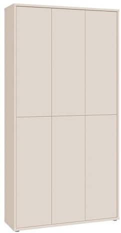 Forte Alice Springs Schuhschrank 100 110, Schrank mit 6 Türen, 15 Einlegeböden, Holzwerkstoff, Kaschmir Beige, 109,2 cm breit x 191,9 cm hoch x 34,9 cm tief