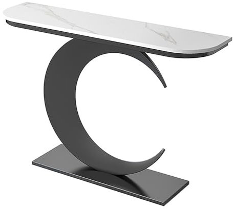 Générique Console Moderne en Demi-Lune, Table d'entrée Abstraite avec Base en métal, élégante Table Noire de 99,8 cm pour Salon, Couloir, Hall d'entrée – Design Contemporain
