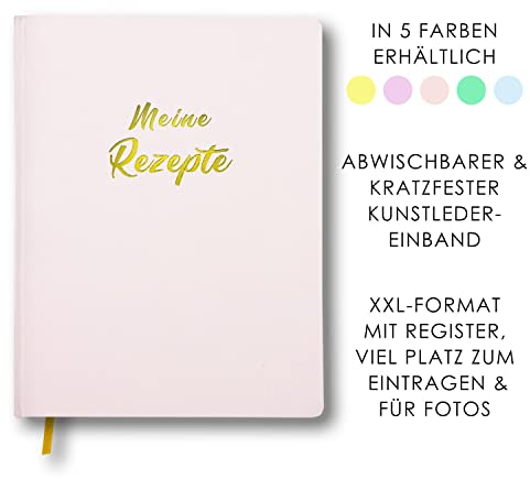 Meine Rezepte rosa: Großes Rezeptbuch zum Selberschreiben im Leder-Look mit Register und Platz für Fotos, liniert