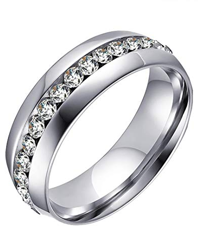HIJONES Schmuck Damen Edelstahl Einreihig Diamant Ring Größe 60 (19.1) (Silber)