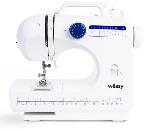 Wëasy Machine à Coudre Electronique 12 points SW45, Couture pour Débutant et Amateur, Portable, Multifonctions, Ajustable 2 vitesses, Manuelle ou à Pédale, Eclairage LED