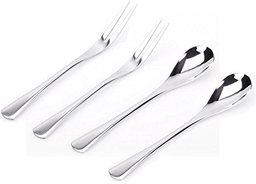 VANRA 5in 4-Piece Flatware Set Silver Stainless Steel 2 Forks and 2 Spoons Set Salad Forks Teaspoon Cocktail Fork Coffee Spoon Serving Spoon Appetizer Fork