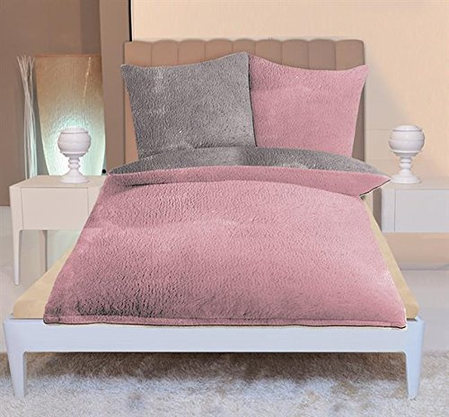 Gözze Cashmere-Wende-Bettwäsche-Garnitur 2 teilig Bettbezug 155 x 220 cm Kopfkissenbezug 80 x 80 cm 39-altrosa/anthrazit