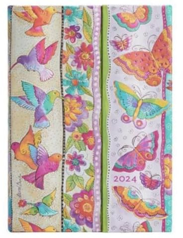 Varzi Dal 1956 Paperblanks 2024 Terminplaner 12 Monate, Midi-Tagesplaner, Playful Creations, Schmetterlinge und Kolibris — 13 x 18 cm