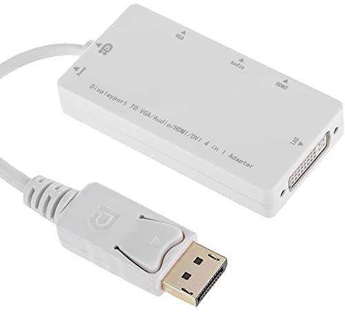 BeMatik - Adaptador de DisplayPort a VGA Audio HDMI DVI Blanco