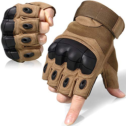 WTACTFUL Motorrad Halbfinger Handschuhe Herren, Sommer für Fingerlose Fahrradhandschuhe Motorradhandschuhe Motorradrennen Motorcross Taktische Airsoft Paintball Braun L