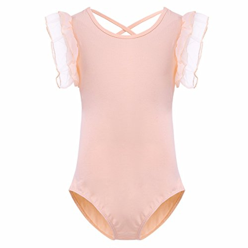 FEESHOW Mädchen Balletanzug Kurzarm Boby Tanz Leotards Ballett Trikot Gymnastikanzug Turnanzug Pfirsich-orange 98/3 Jahre