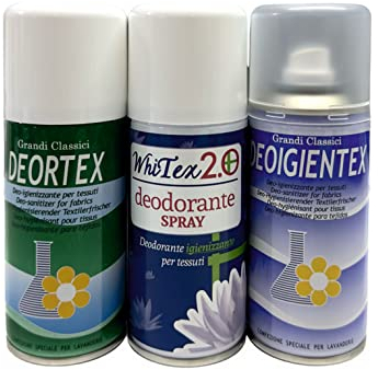 RAMPI Deo Whitex Igientex Deortex - Spray desodorante para coche higienizante telas perfumadoras lavadoras para lavar olores ambientales, armario de bolsillo, 3 x 150 ml