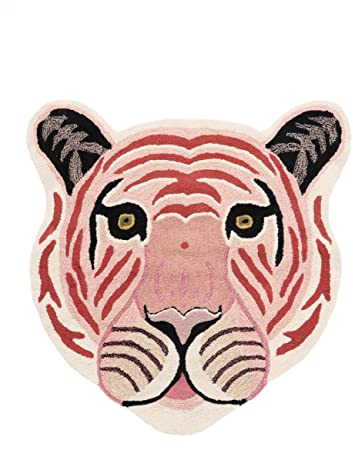 RugVista, Me Tiger, Kinderzimmer Teppich, 100 x 100 cm, Kinderteppich für Kinder, Spielteppich für Babys, Modernes Design, Handgemacht, Mittelflor, Wolle, Keine schädlichen Stoffe, Rosa