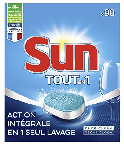 Sun - Pastillas para lavavajillas todo en 1 estándar 180 lavados (lote de 2 x 90 lavados)