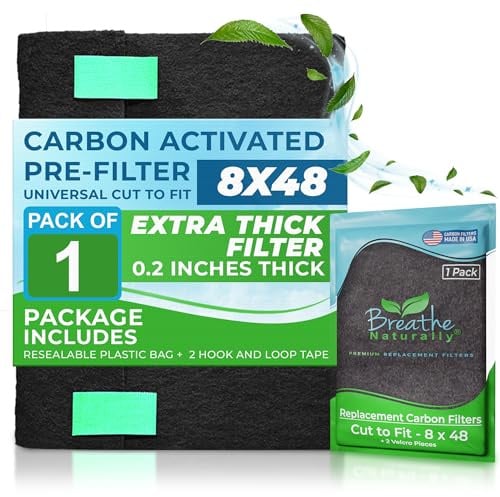 Breathe Naturally Universell zuschneidbarer Aktivkohlefilter – Ersatz-Kohlefilter – Vorfilter-Kohleblatt für Luftreiniger, Entlüftungsfilter und mehr – hergestellt in den USA (1 Stück, 8 x 48 Stück)
