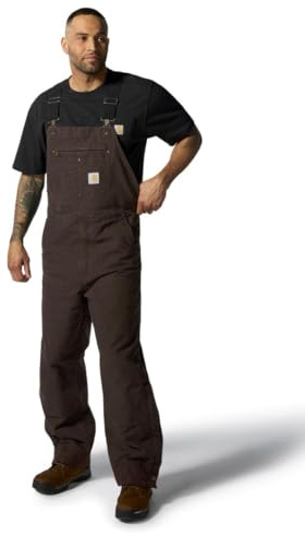 Carhartt Men's Washed Duck Insulated Bib Overall, Dark Brown, Medium