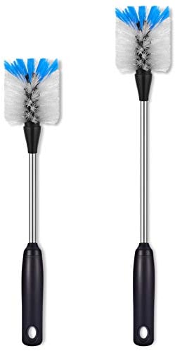Stainless Steel Water Bottle Brush, 2 Pack Long Handle Scrubbing Brush, Built for Cleaning Sports Bottles, Baby Bottles, Water Cups, Food Jars, Glasswares, Tumblers, Wine Decanters, Flask, 2 Sizes