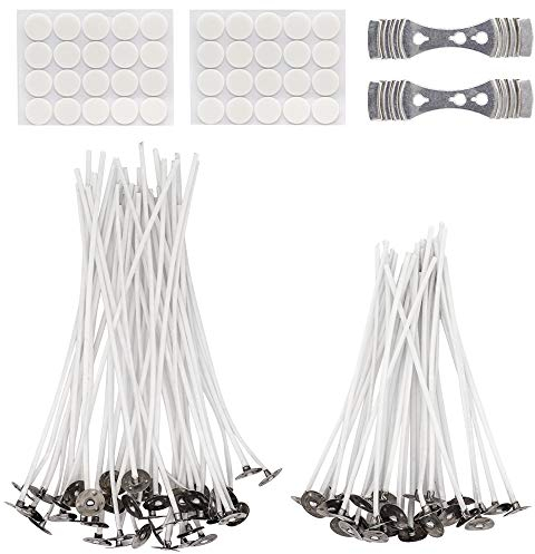 KostaTech Kerzendochte 200 Stück,Docht zum Kerzenmachen (105 mm und 135 mm jeweils 100 stücke) mit 2 Stück Loch-Kerzenhalter und 40 Stück Docht-Aufklebern