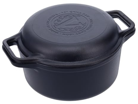 Victoria Kombi-Kocher aus Gusseisen, 6 l, Kombination aus Dutch Oven und Bratpfanne, hergestellt in Kolumbien, 2-teiliges Set, schwarz