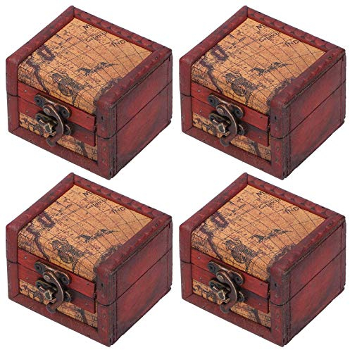 HERCHR 4PCS Schatztruhe Kleine Mit Schloss, Schatztruhe Aus Holz, Schatztruhe Klein Holztruhe, Mini Schatztruhe Holztruhe Mit Deckel Und Schloss Schatztruhe Holz Piratenkiste Piratentruhe 8x7.5x6cm
