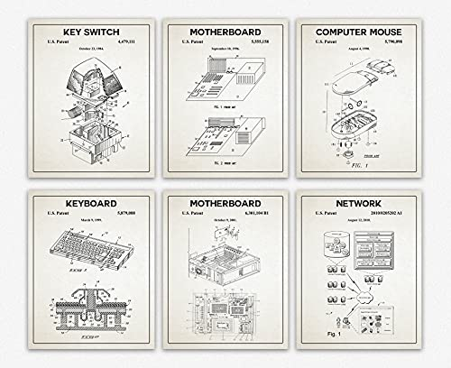 Computer-Patent-Kunstdrucke Wandbilder – komplettes Set von Computer-Dekorationen und technischen Postern Computer Tastatur Poster usw Klassenzimmer und Büro-Computer-Poster (ungerahmt) (20cm x 25cm)