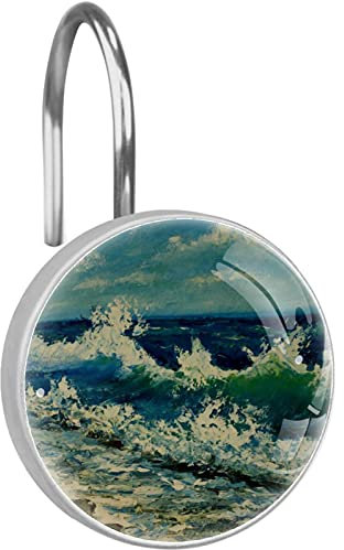 Set di 12 ganci per tenda da doccia a forma di onde marine, con anelli per tende da doccia, antiruggine, per il bagno