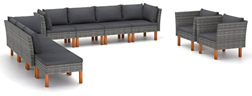 Susany Garten-Lounge-Set Garten-Sitzgruppe Eukalyptusholz Gartenmöbel 10-TLG.Sitzgruppe Sofa Lounge Garten Garnitur Gartenset Gartensofa Ecksofa Mittelsofa Fußhocker Poly Rattan Grau