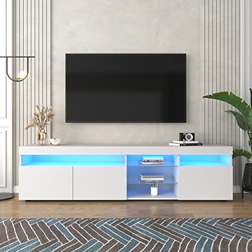 KecDuey 180 cm moderner TV-Schrank, helles Panel, Variable LED-Beleuchtung, Wohn- und Esszimmer 180cm (Weiß, 180 cm)