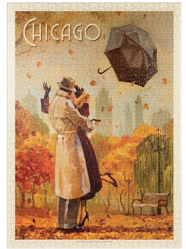 MyPuzzle Chicago: Windy City Kiss, Vintage Poster - Premium 1000 Teile Puzzle - MyPuzzle Sonderkollektion von Anderson Design Group