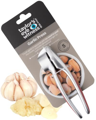Easy To Use Garlic Press - Removes The Need to Peel, Great Kitchen Gadget For Crushing Garlic Cloves. Dishwasher safe, Garlic Crusher Also Works With Ginger. Must Have Tool For Any Kitchen, Baked Clay