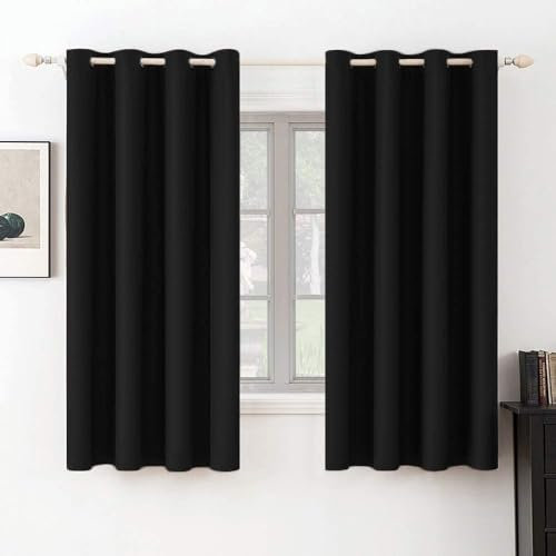 MIULEE Schwarz Vorhang Blickdicht Kurz 175 CM Hoch, Verdunklungsgardine zum Verdunkeln von Räumen, Gardinen Blickdicht 2er Set mit Ösen, Gardinen Wohnzimmer Modern Kurz Fenster, Jeder H 175 X B 140 CM