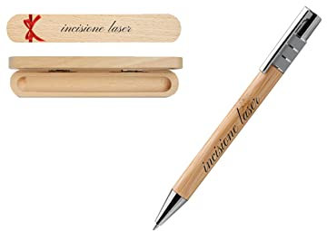 Penna personalizzata a scatto in bamboo e scatola regalo in legno, personalizzati con incisione laser (PN13)