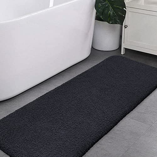 Badematte Rutschfest Badteppich Extra Lange Verdickt Badezimmerteppich Weich Badeteppich Flauschige Mikrofaser Badvorleger Badläufer, Supersaugfähig, Maschinenwaschbar - 50 x 178cm (Schwarz)