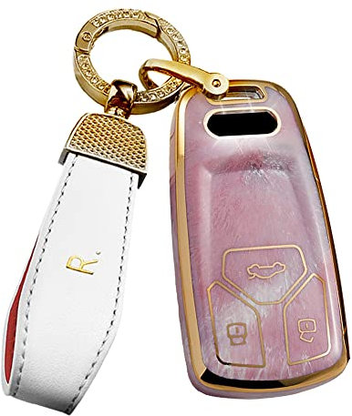 ontto Autoschlüssel Hülle Passt für Audi A4 B9 A5 Sportback F5 RS5 A6L A6 A7 C8 S4 S5 S7 Q7 4M Q5 TT TTS RS Coupe Schlüsselhülle Silikon Schutzhülle Keyless Fernbedienung Cover Schlüsselanhänger-Rosa