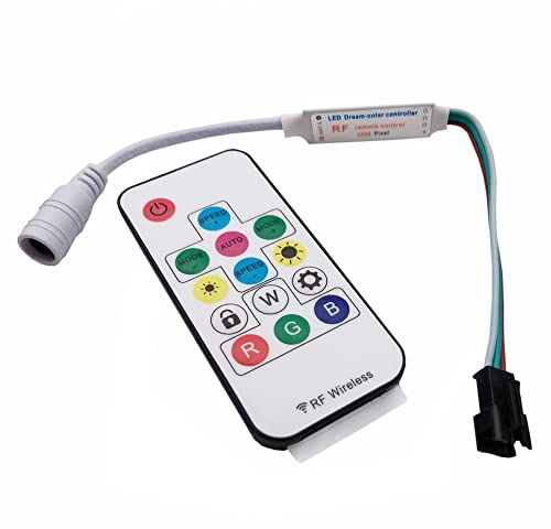 WS2812B WS2811 adressierbarer LED-Controller RF Remote Wireless Mini Controller 5-24V DC für WS2812 WS2811 Traum Farbe Regenbogen RGB LED Pixel Streifen Panel Licht, 3pin JST Stecker 200 Farbmodi