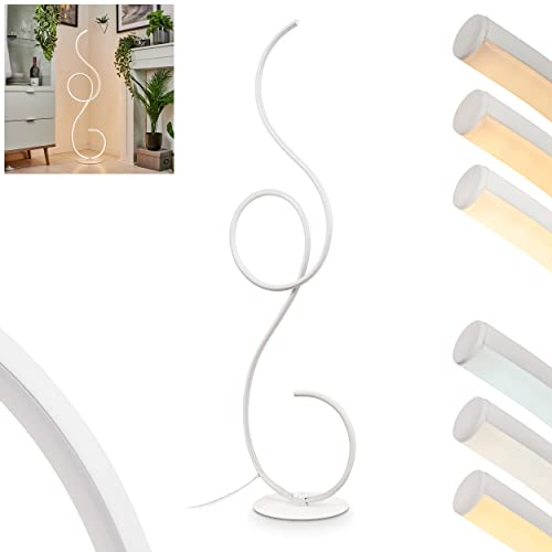 LED Stehleuchte Olok, moderne Bodenlampe aus Metall/Kunststoff in Weiß, dimmbare Stehlampe mit Fußschalter, Höhe 122 cm, 23 Watt, max. 2700 Lumen, 2700 + 4000 + 6000 Kelvin (änderbar)