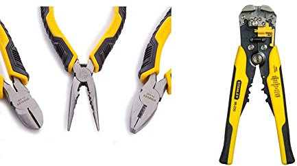 Stanley Juego Alicates Control Grip. Universal + corte diagonal + boca larga STHT0-75094, negro, amarillo, talla única & Pelacables automático FATMAX FMHT0-96230
