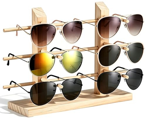 HERCHR Brillenständer Sonnenbrillenständer Holz 6 Paar Wandhalter | Holz Brillenhalter für Sonnenbrillen Lesebrillen Aufbewahrung Zuhause Büro Optikladen