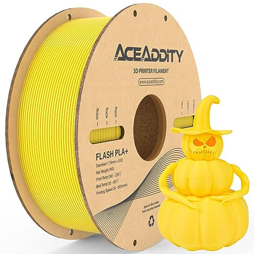 Aceaddity PLA+ Filament 1,75 mm Flash PLA High Speed 3D-Drucker-Filament, Maßgenauigkeit +/- 0,02 mm, 1 kg Kartonspule, 3D-Druck-Filament, passend für die meisten FDM-3D-Drucker (1kg Gelb)