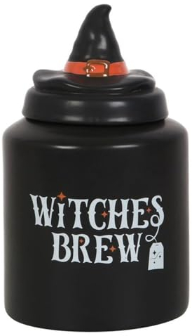 Something Different Witchy Canister: Witches Brew Ceramic Tea Canister | Teabag Holder & Storage Container with Witch Hat Design