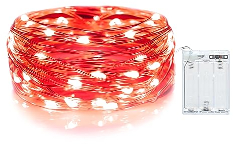 Gcstnn 30er LED Lichterkette, 3M/9,8Ft Micro LED mit Timer (6 Stunden AN | 18 Stunden AUS) wird mit Batterie betrieben für Zimmer,Terrasse,Halloween,Weihnachten,Innen/Außen Dekoration| Rot
