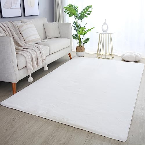 HomebyHome Hochflor Teppich Läufer 80x250 cm Creme Shaggy Modern Flauschig Weich Fellteppich Kunstfell Einfarbig für Flur Wohnzimmer Schlafzimmer