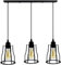 LEDSone Vintage Retro 3 Way Ceiling Pendant Light Cluster Light Fitting Black Diamond Shaped Wire Cage Lampshades, UK E27 Holder Lighting Kit (Black, Mug)