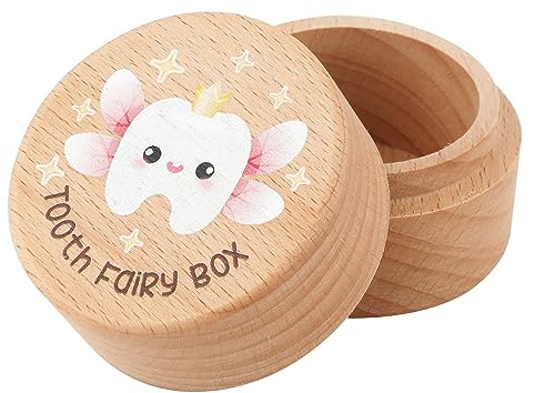 KINBOM Scatola per Fatina dei Denti, Scatola per Denti in Legno Carini Scatola Porta Dentini Da Latte Ricordi Scatola per Denti Scatola per Denti da Bambino per Bambini Ragazzi e Ragazze (Stile 2)