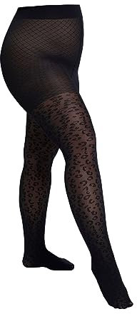 Camano Damen Strumpfhose 40 DEN große Größen curvy leo muster Komfort Baumwollzwickel extra breiter Bund bequem und reißfest mit elegantem leoparden Design Curvy Leo 1er Pack 48/50 black