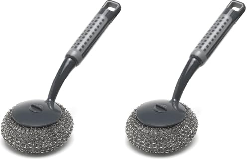 Addis ComfiGrip Long Handled Washing Up Scourer Scrub Brush, Metallic Graphite, 26 x 10 x 12 cm,517706 (Pack of 2)